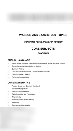 WASSCE 2026: Topics to Watch Out For