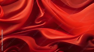 4k Red wave satin fabric loop background. Wavy silk cloth fluttering in the wind. tenderness and airiness.3D digital animation of seamless flag waving ribbon streamer riband. silk red Background