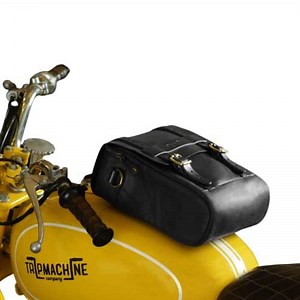 Trip Machine Company Genuine Leather Motorcycle Magnetic Fuel Tank & Tail Pillion Seat Mount Bag With Shoulder Strap And Rain Cover (Black)