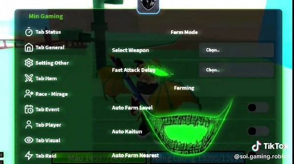 Kịch bản min gaming mới nhất cho Roblox Blox Fruits
