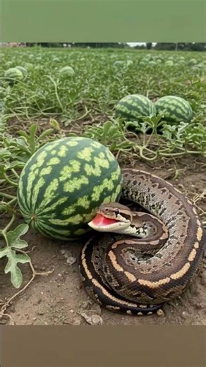 Python Swallows Giant Watermelon in a Field #Python #SnakeVsWatermelon #WildlifeShorts