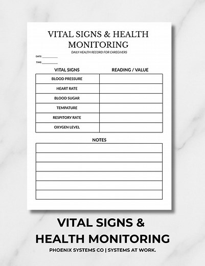 Vital Signs Log Printable | Blood Pressure, Heart Rate, Blood Sugar & Daily Health Monitoring Sheet - Etsy