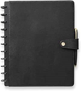 Levenger Circa Snap Foldover Notebook - Black Letter - Discbound notebook, 60 sheets of archive-quality 90-gsm paper, Smooth, full-grain leather, Magnetic snap closure