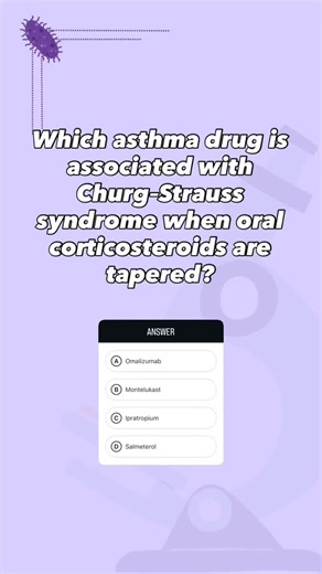 med's go on Instagram: "Montelukast and other leukotriene receptor antagonists can rarely precipitate Churg–Strauss syndrome, a small-vessel necrotizing eosinophilic vasculitis associated with asthma. This occurs mostly when systemic corticosteroids are tapered after starting montelukast, unmasking underlying eosinophilic inflammation that was previously suppressed by steroids. The sudden rise in eosinophils can lead to symptoms such as neuropathy, pulmonary infiltrates, and systemic vasculitis.