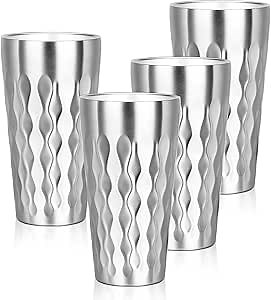 Stainless Steel Drinking Glasses, 19 oz Insulated Tumbler, 4 Pack Double Wall Unbreakable Stackable Water Tumblers Premium Insulated Metal Cup for Travel Camping Home Outdoor Gifts