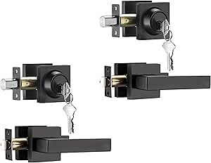 2 Pack Front Door Locksets with Deadbolt, Black Door Handles, Combination Door Lock, Exterior Door Lever (Matte Black)…