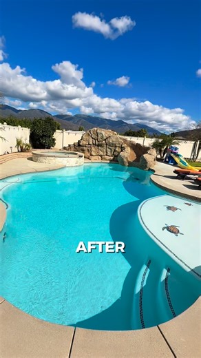 Majestic Pool Construction on Instagram: "Another beautiful pool remodel completed by our incredible team! Some of our fave new additions to this pool are the natural rock waterslide and the adorable turtle mosaics 🐢 Ready to breathe some life into your pool? Call our office for a free quote! #PoolRemodel #BackyardOasis #PoolDesign #OutdoorLiving #HomeImprovement #PoolGoals #SwimmingPool #PoolInspiration #PoolConstruction #DreamPool #CustomPools"