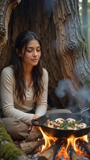 🌲 Solo Girl Built a Giant Hollow Tree Camp 🔥 | Cozy Bushcraft Survival ASMR #shorts#nature #new