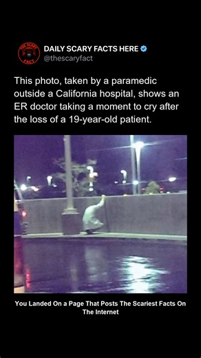Thescaryfact ™ on Instagram: "A widely shared photograph taken by a paramedic outside a California hospital shows an emergency room doctor sitting alone, visibly crying after losing a 19-year-old patient. The image quickly spread online due to its raw portrayal of medical grief. Healthcare workers later confirmed the photo captured a real moment of emotional exhaustion following a patient death. The image has since been used to highlight the unseen emotional toll faced by doctors and nurses work