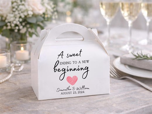 Wedding Favor Boxes With Custom Sticker, White Gable Favor Box, Personalized Wedding Treat Boxes, Bridal Shower Favors - Etsy