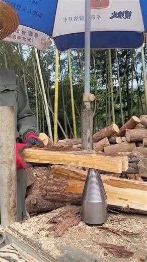 Splitting a Log with a Giant Screw Bit 🪵🌀