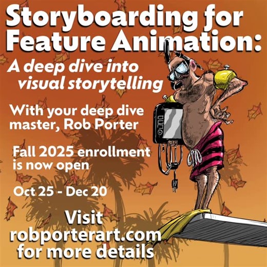 Rob Porter / Storyboard artist & teacher on Instagram: "I’ve been fortunate enough to work at Nickelodeon, DreamWorks, Paramount, Sony and Illumination, as a story artist, head of story and director, and the biggest thing I’ve learned over my thirty year career is that in order to be an effective and successful storyboard artist, you must master the building blocks of visual storytelling, so that you can tell a story with clarity. And that’s the gateway to creating engaging, entertaining, funny 