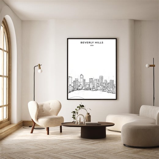 Beverly Hills Skyline Print – Minimalist Architectural Travel Poster – Digital Download - Etsy