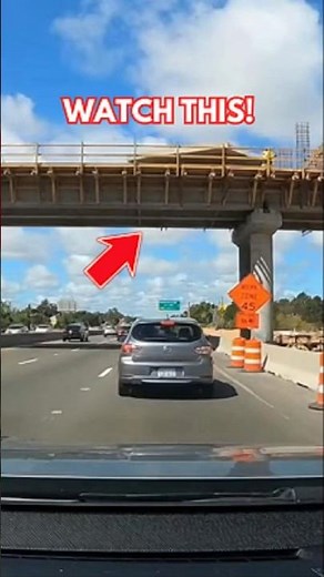 Concrete Slab Falls Between Two Moving Cars on Construction Highway