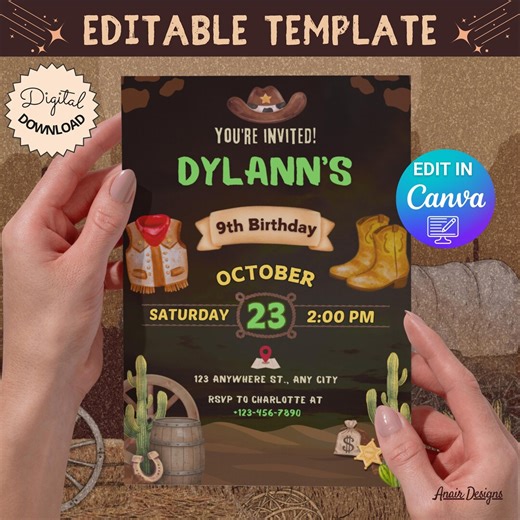 Cowboy Birthday Invitation | Editable Cowboy Template | Digital Cowboy Party Invitation | Invitation for a Cowboy Party | Instant Download