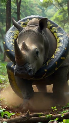 Snake vs Rhino | Realistic Wild Animal Fight in Jungle #shorts #animalfight