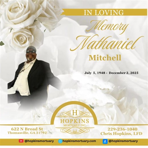 We’re heartbroken to announce the passing of Nathaniel Mitchell. Please keep his loving family in your thoughts and prayers during this difficult time. Service details will be shared soon | Hopkins Mortuary