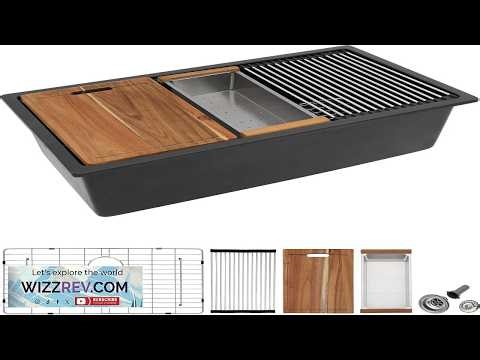 33"x19" Granite Composite Kitchen Sink Undermount Ledge Workstation Matte Black Granite