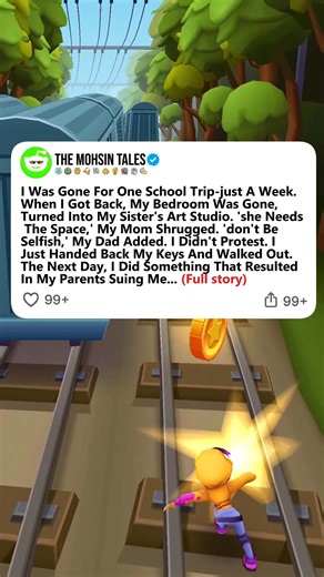 I Was Gone For One School Trip-just A Week. When I Got Back, My Bedroom Was Gone, Turned Into My Sister's Art Studio. 'she Needs The Space,' My Mom Shrugged. 'don't Be Selfish,' My Dad Added. I Didn't Protest. I Just Handed Back My Keys And Walked Out. The Next Day, I Did Something That Resulted In My Parents Suing Me.. (Full stroy) | The Mohsin