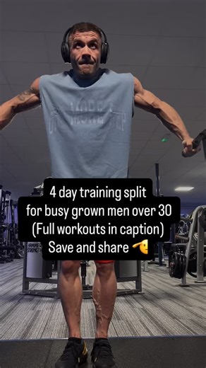Comment “Vantage” for the full Workout program. This is made for men over 30 who want to make serious progress and show up in their busy lives outside the gym. All rep ranges 12-15 Day 1: Upper 1. chest Press variation 3x 2. Chest-Supported Row 3x 3. Seated Shoulder Press 3x 4. Lat Pulldown 3x 5. Cable Fly or Pec Deck 3x 6. Tricep push down 3x 7. bicep Curls 3x Day 2: Lower 1. Leg Press 3x 2. adductor machine x3 3. squat variation x3 4. Hamstring Curl x3 5. waking lunges x3 6. leg extension x3 D