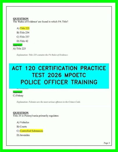 ACT 120 CERTIFICATION PRACTICE TEST 2026 MPOETC POLICE OFFICER TRAINING EXAM VIDEO GUIDE 2026PREP