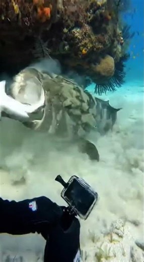 The tables have turned! Giant grouper devours a shark. 🐟🍴🦈