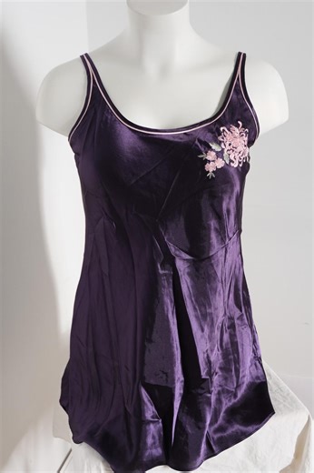 1990's Vintage Purple Satin Nighty Night Gown Slip Dress 100% Polyester Size XL Pink Trim Pink Embroidery - Etsy
