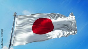 Japan Flag Loop. Realistic 4K. 30 fps flag of the US. Japan waving in the wind. Seamless loop with highly detailed fabric texture. Loop ready in 4k resolution.