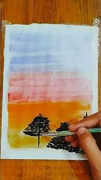 how to draw sunset water colour Painting/step by step tutorial for beginners/simple and easy to draw