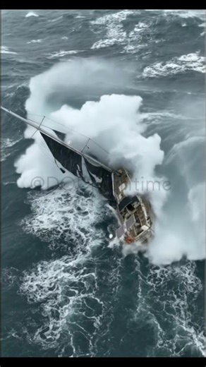 HELICOPTER VIEW! Sailboat Capsized by Monster Wave! #shorts #sailing #storm