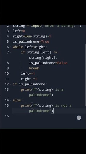 Check if a string is palindrome or not efficient program #live #code #repeat