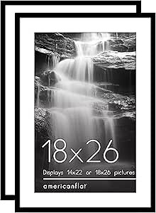 Americanflat 18x26 Poster Frame with Polished Plexiglass - Set of 2 - Use as 14x22 Frame with Mat or Display 18x26 Photo Without Mat - Galleria Collection - Picture Frames for Wall Display - Black