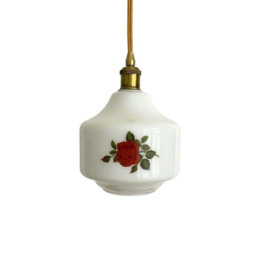 Vintage Opaline Glass Pendant Light • Floral Milk Glass Ceiling Lamp • Mid-century Style - Etsy
