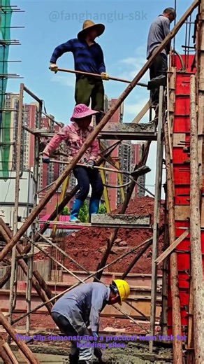 Construction Team Hack: Passing Mortar Up Scaffolding for Pouring