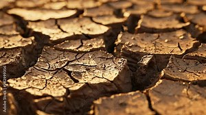 Close-up view of cracks in dry mud or clay, global warming effect