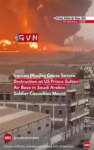 🚨🔥Iranian ballistic missiles have destroyed US military offices and F-15 fighter jets at Prince Sultan Air Base in Riyadh, causing extensive structural damage and the confirmed deaths of US soldiers and commanders. Emergency teams are currently transporting bodies to hospitals.