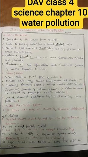 DAV class 4 science chapter 10 water pollution question answer
