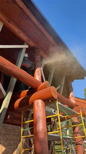 Removing key support logs to preparing this log home for its next chapter. #logcabin