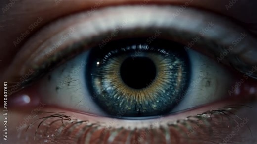 Futuristic Human Eye with Digital Iris and Pupil Dilation, Biometric Scan