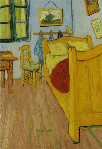 The Bedroom (1888) By Vincent van Gogh 📍 Van Gogh Museum, Amsterdam Van Gogh painted his own bedroom in the Yellow House in Arles, but he was not trying to reproduce the room exactly. He wrote that the colors and simplified forms were meant to suggest rest and to calm the imagination. That makes the painting’s slight instability so interesting. The floor rises, the furniture tilts and the intense colors make an ordinary room feel emotionally charged. The Bedroom is less about furniture than abo