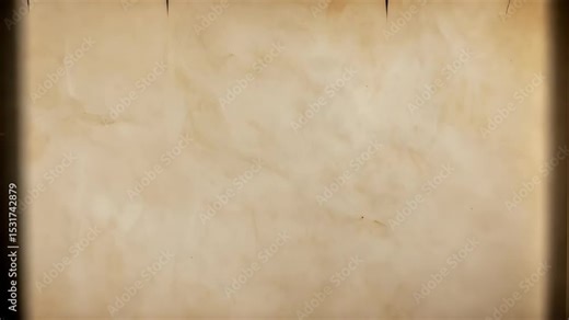 Antique parchment scroll unrolled with a beige and brown weathered texture and space for text or design against a dark background.