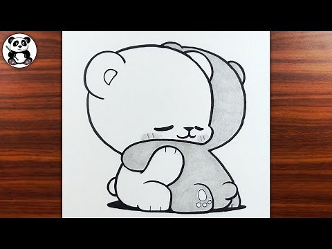 Cute hugging bear couple animal pencil drawing | cute animals arts | draw