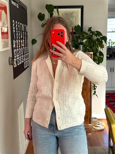 Vintage Lacy White Cardigan: 80s Button-up Sweater - Etsy