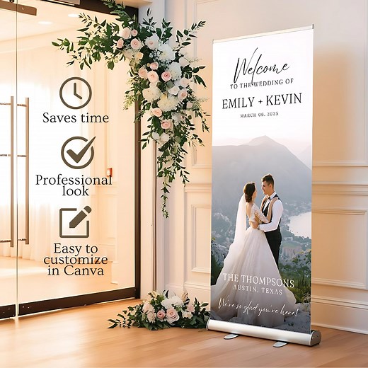 Wedding Retractable Banner, Welcome Romantic Style, Roll up Banner, Welcome Banner, Wedding Welcome Sign, Pull up Banner, Stand up Banner, - Etsy
