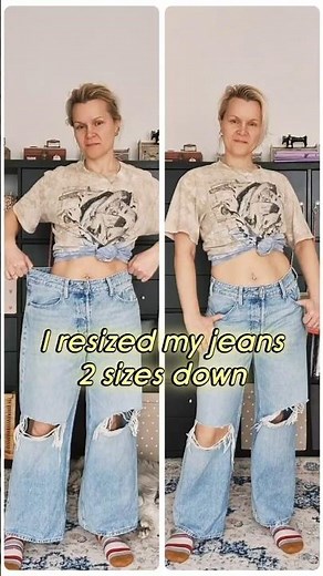 I made my jeans 2 sizes smaller ✂️ | Easy waist resize #smallyoutuber