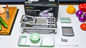 Goldtree Stainless Steel Vegetable Chopper, Veggie Chopper With 8 Blades, Onion Dicer with Container, Food Cutter & Mandoline Slicer Grater