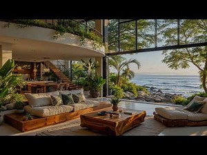 Elegant Seaside Ambience With Soft Jazz Music - A Relaxing Lounge Space In Ocean Waves & Calm Jazz