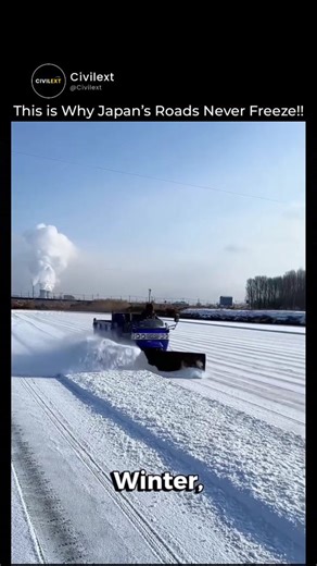 civilext on Instagram: "Japan Melts Snow Before It Even Sticks. These roads stay clear even during heavy snowfall. Instead of waiting for snow to pile up, Japan builds smart technology directly into the road. Special water sprinklers are installed beneath the surface and activate as temperatures drop. They release slightly warm water that melts snow instantly, preventing ice formation and road blockages. This proactive engineering keeps traffic moving, improves safety, and saves hours of snow re