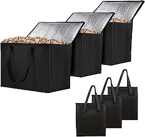 3Pcs Wood Pellet Storage Containers, 20LBs Pellet Containers for Grill Pellet, Nonwoven Fabric Charcoal Container Waterproof Storage, Smoker Pellet Storage for Outdoor Camping BBQ Wood Carrying