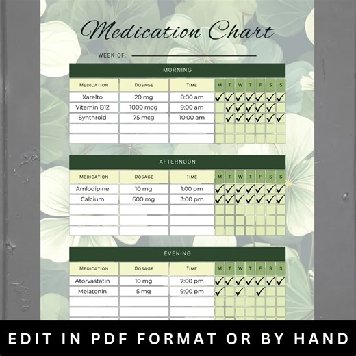 Medication Chart, Printable AM PM Medication Tracker, Editable Log Template, Weekly Medical Tracker Logbook, Medical Planner Printable - Etsy